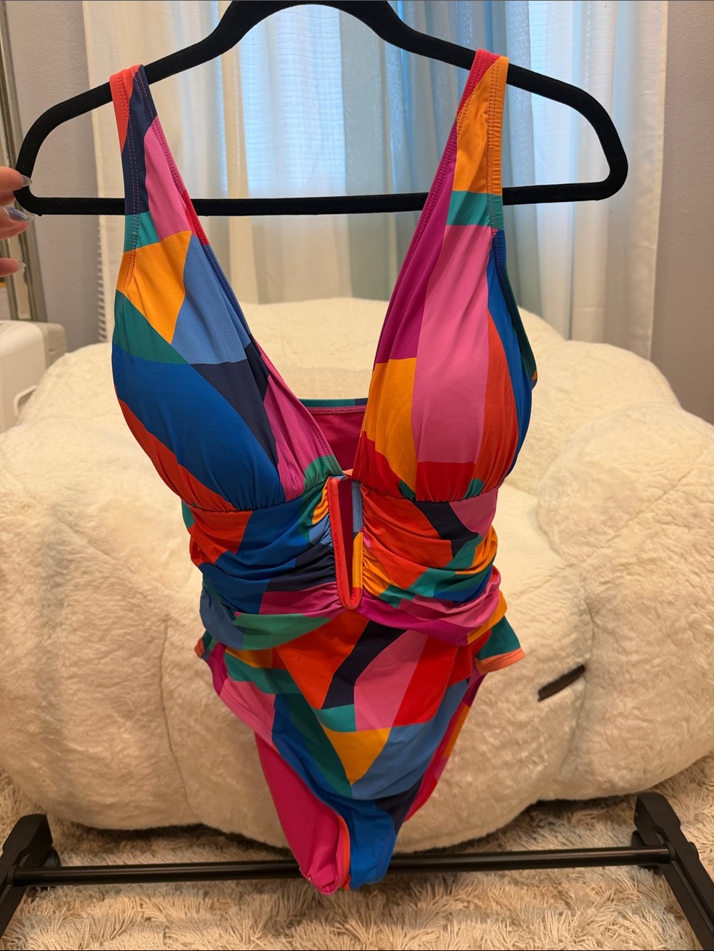 Colorblock V-Neck One-Piece Swimsuit - Vibrant Multi